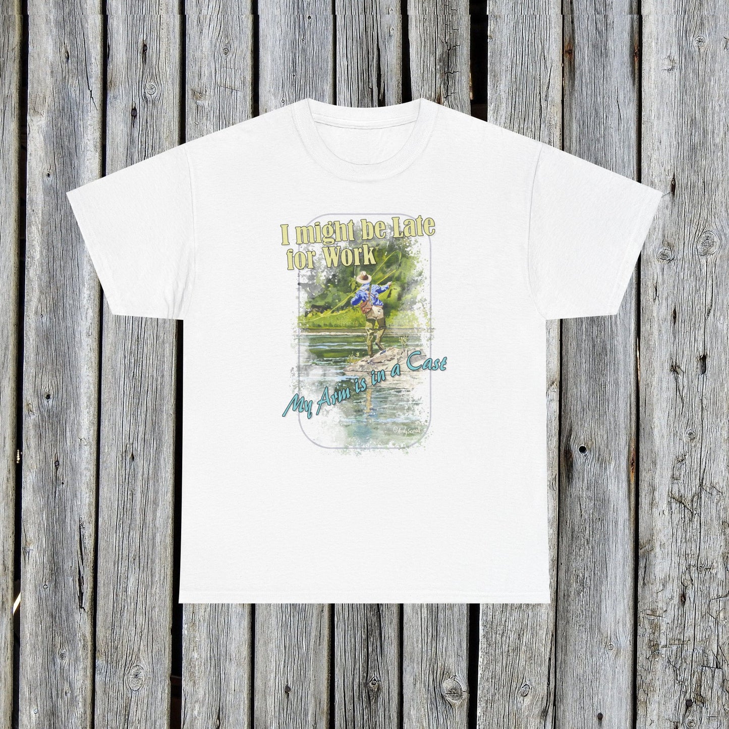 Fishing T-Shirt — ""River dance" Unisex Heavy Cotton Tee, Fly-fishing T-shirt, Watercolor Angler Tee