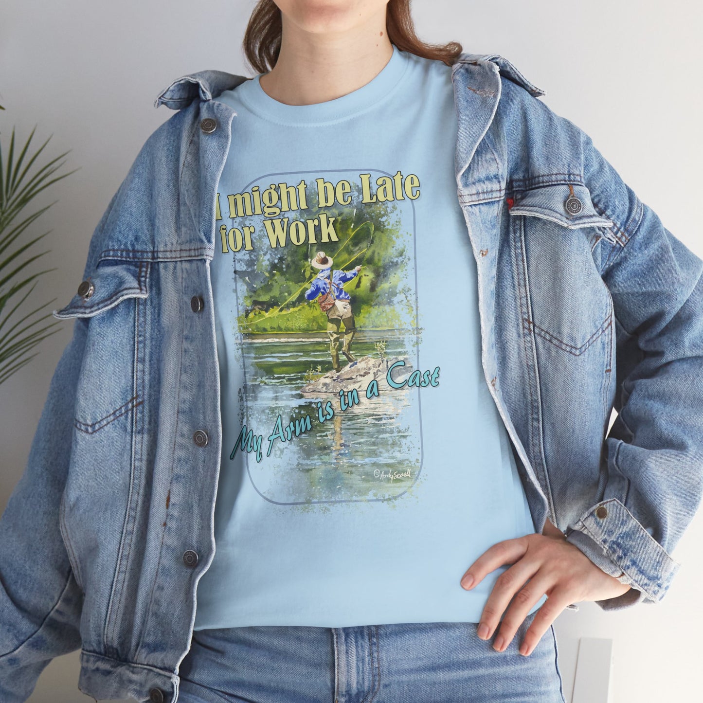 Fishing T-Shirt — ""River dance" Unisex Heavy Cotton Tee, Fly-fishing T-shirt, Watercolor Angler Tee