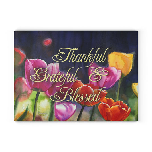 "Sunny Day Tulips" watercolor on Glass Cutting Board