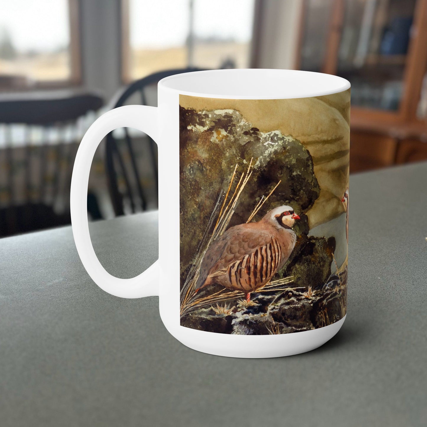 Fine Art Mug "Chukars on the Snake", 15 oz. Chukar Coffee Mug