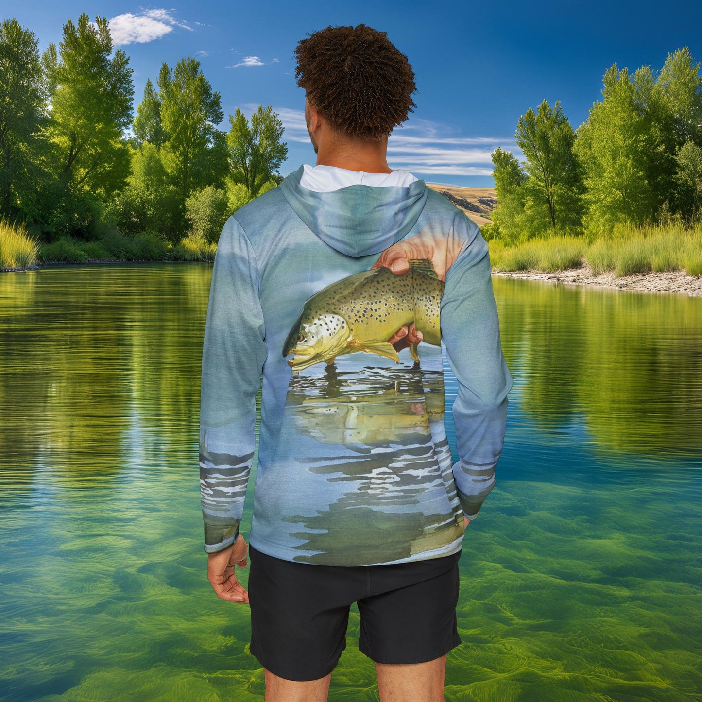 Sports Hoodie Andy's "Slippery When Wet" Brown Trout Watercolor painting