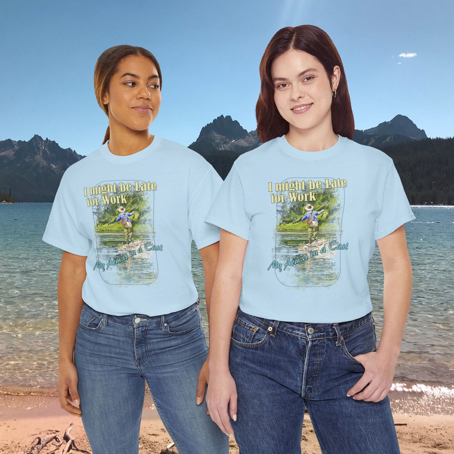 Fishing T-Shirt — ""River dance" Unisex Heavy Cotton Tee, Fly-fishing T-shirt, Watercolor Angler Tee