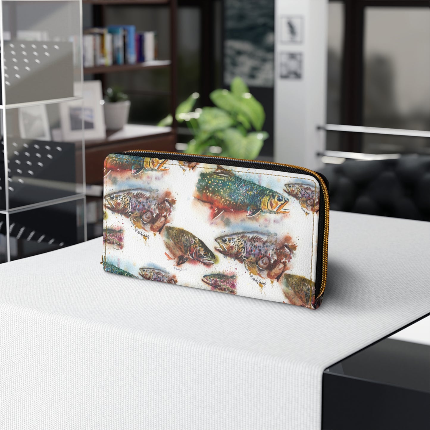 Zipper Wallet - from Andy's "Splashy Trout" watercolor paintings