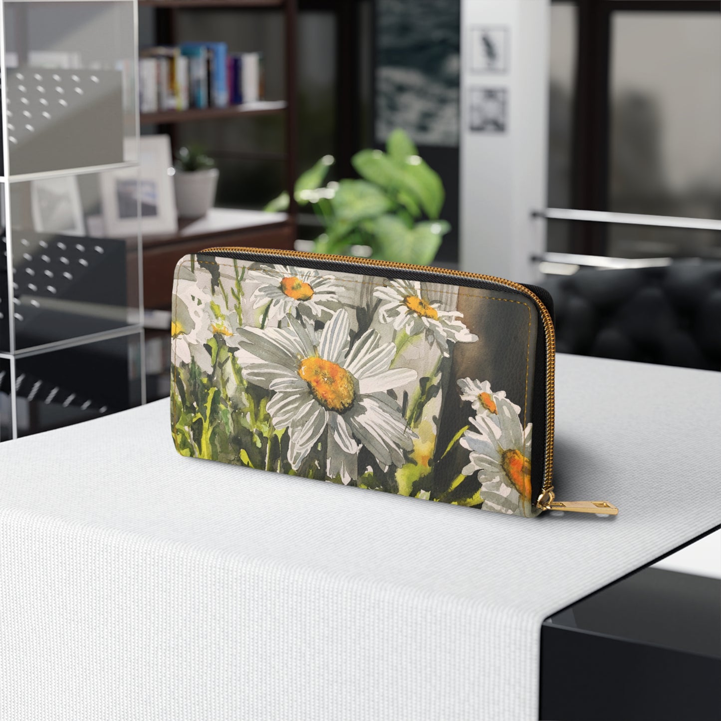Zipper Wallet - Andy's "Daisies" watercolor paintings
