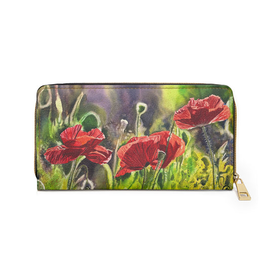 Zipper Wallet - Andy's "Poppy Trio" watercolor paintings