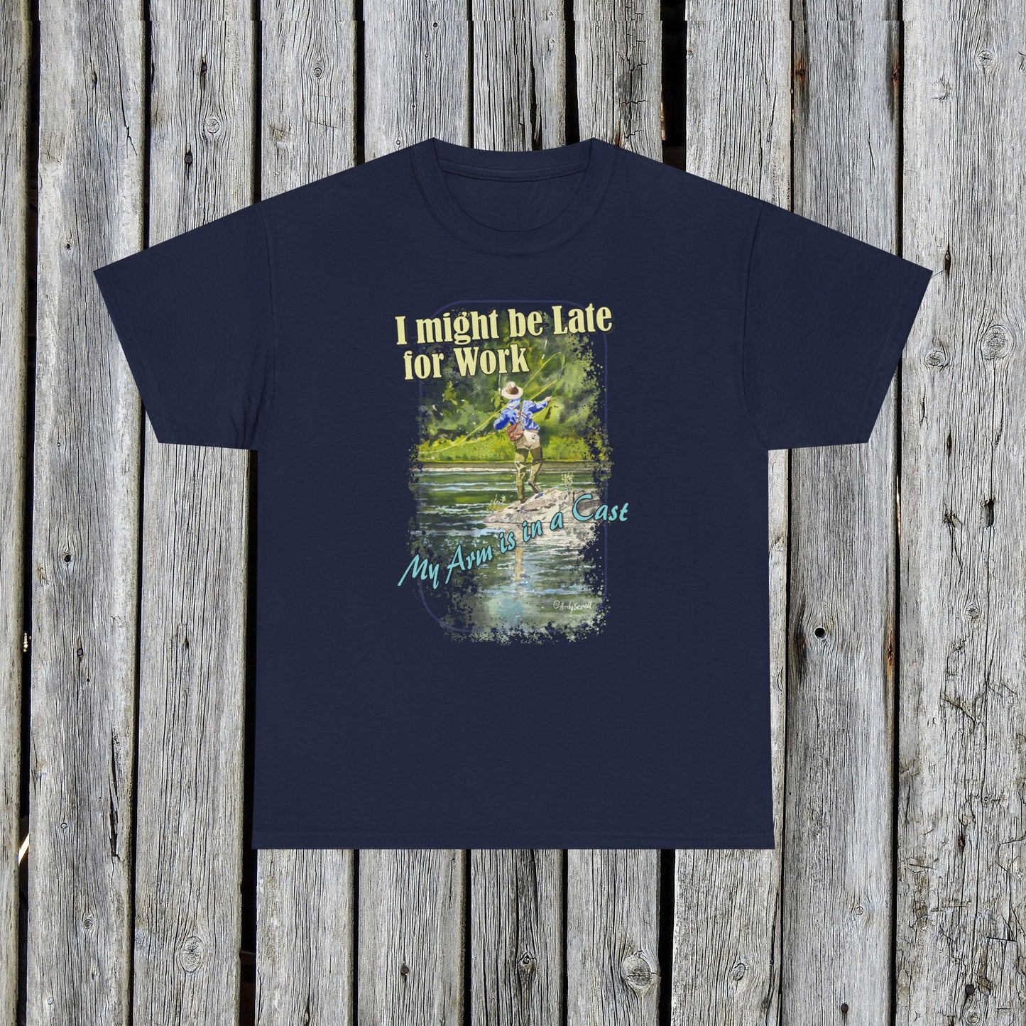 Fishing T-Shirt — ""River dance" Unisex Heavy Cotton Tee, Fly-fishing T-shirt, Watercolor Angler Tee
