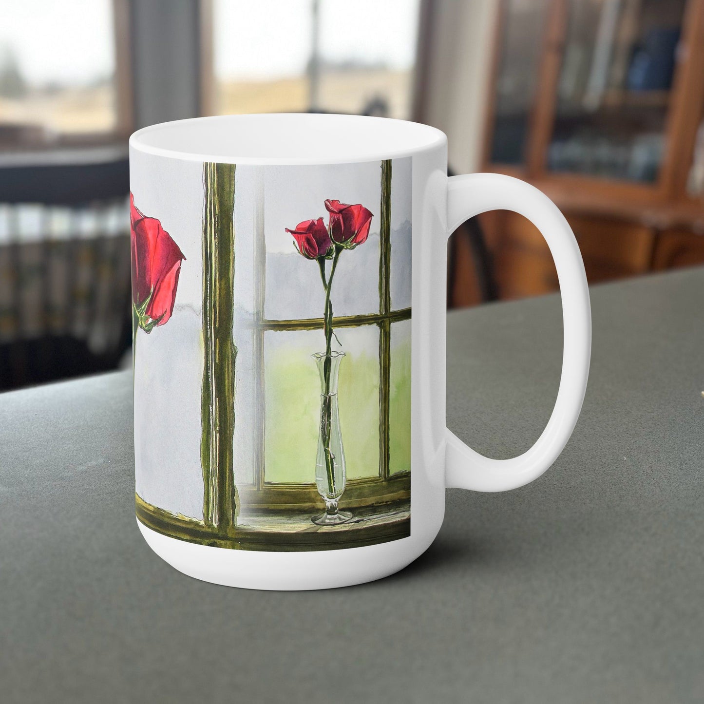 Fine Art Mug "Intimate Pair" (Entwined Roses from watercolor), 15 oz. Coffee Mug