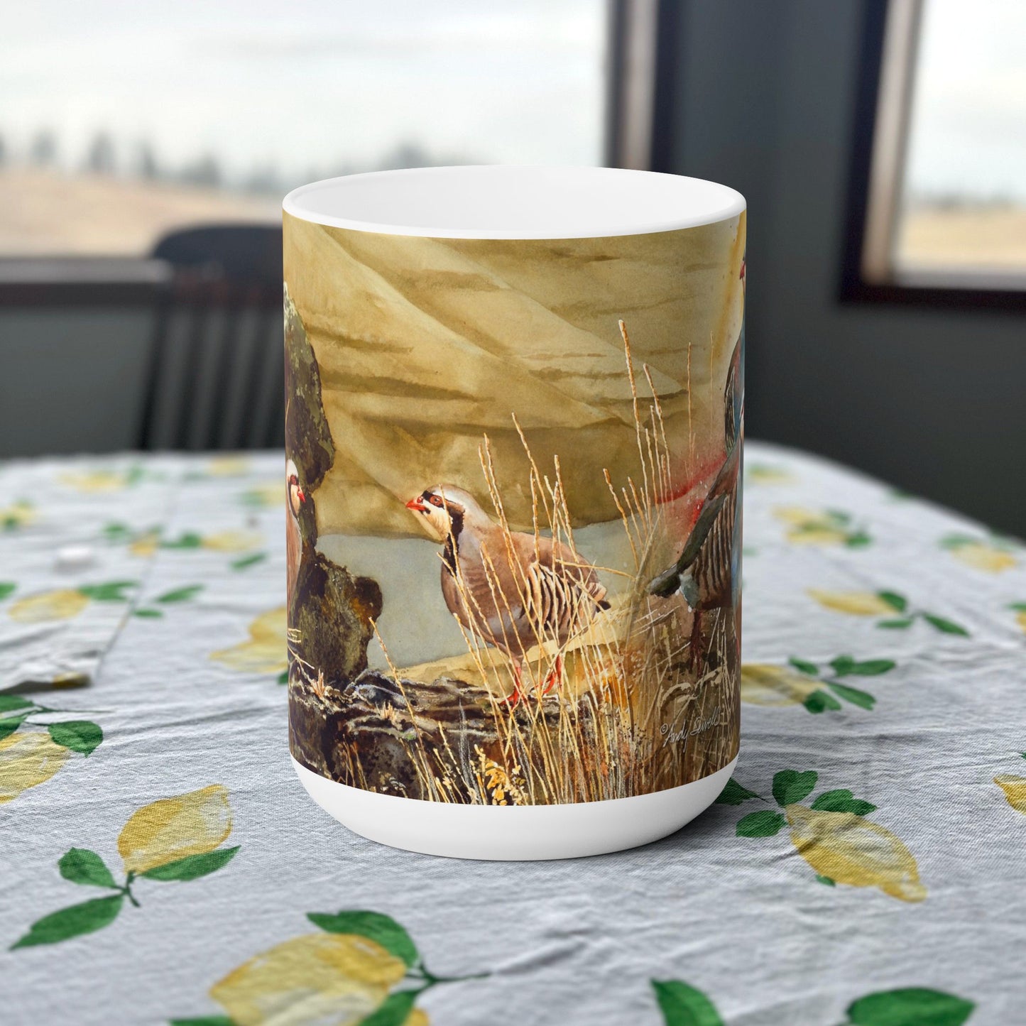 Fine Art Mug "Chukars on the Snake", 15 oz. Chukar Coffee Mug
