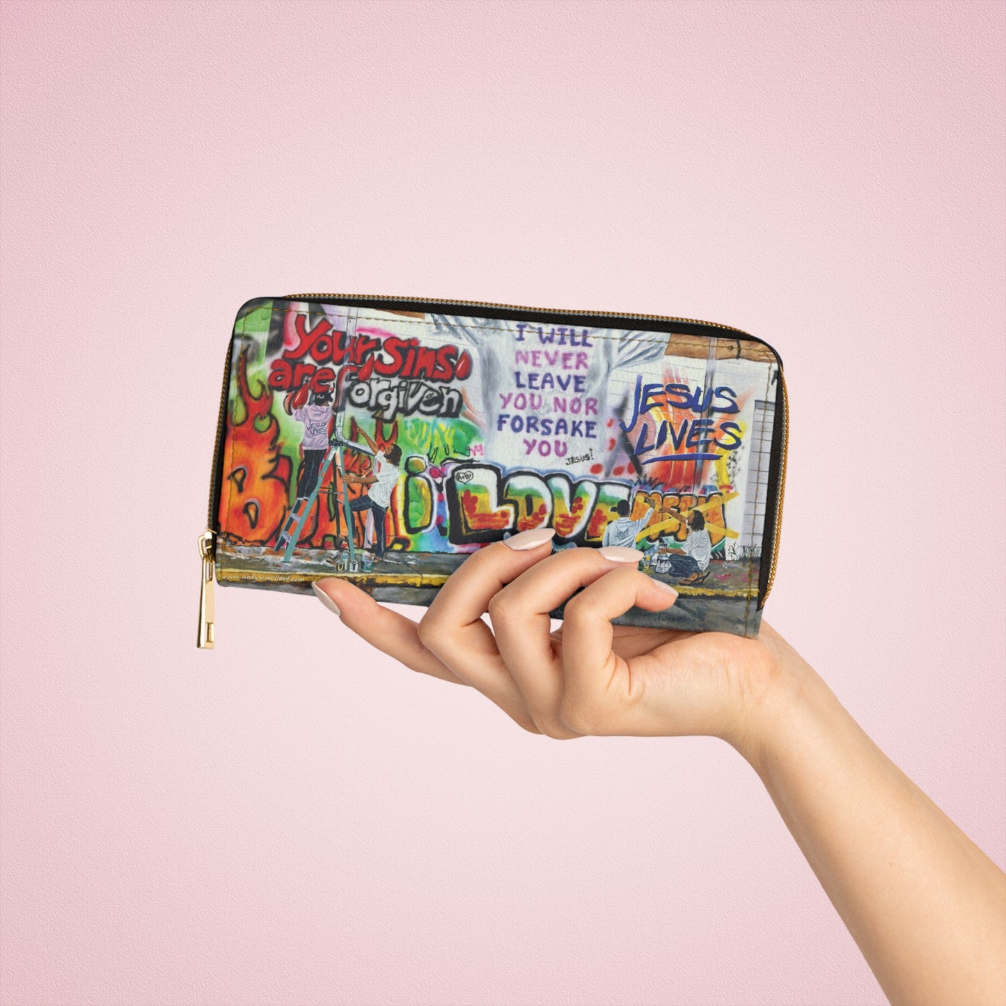 Zipper Wallet with Andy's "Painting Graffiti with Jesus" Design