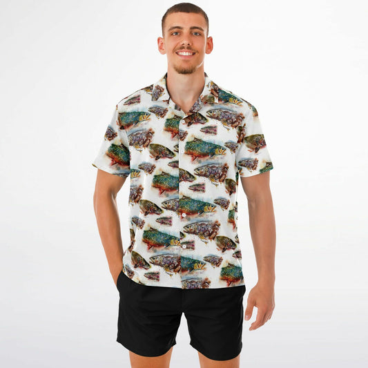 "Splashy Trout Grand Slam" Short Sleeve Button-Down Shirt