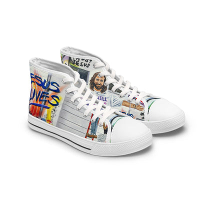 Women's High Top Sneakers with Jesus Graffiti Design