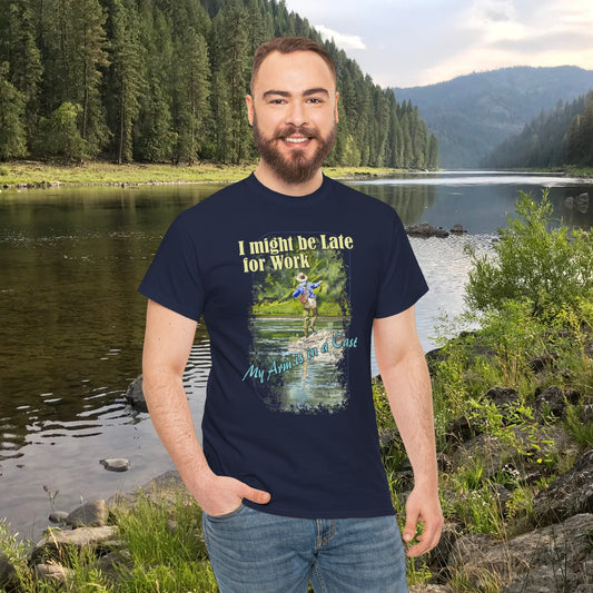 Fishing T-Shirt — ""River dance" Unisex Heavy Cotton Tee, Fly-fishing T-shirt, Watercolor Angler Tee