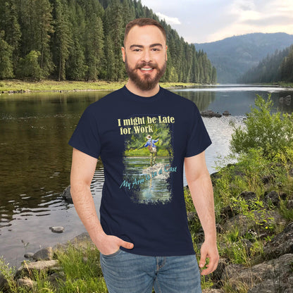 Fishing T-Shirt — ""River dance" Unisex Heavy Cotton Tee, Fly-fishing T-shirt, Watercolor Angler Tee