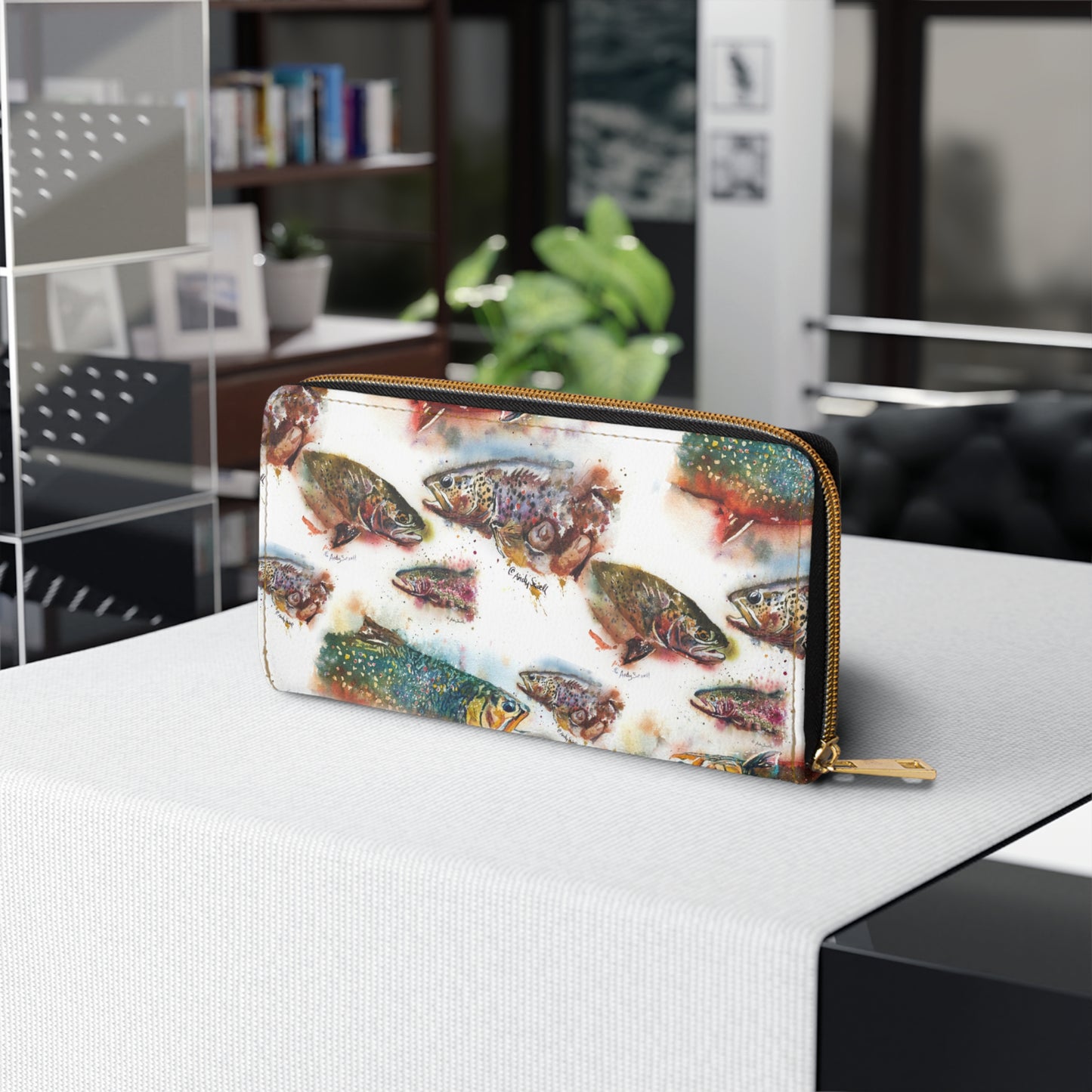 Zipper Wallet - from Andy's "Splashy Trout" watercolor paintings