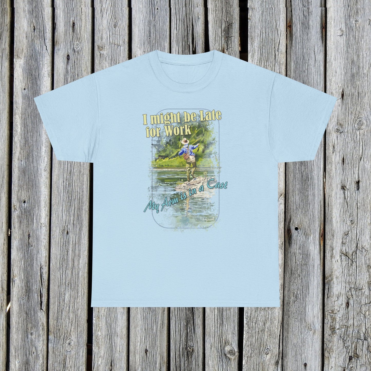 Fishing T-Shirt — ""River dance" Unisex Heavy Cotton Tee, Fly-fishing T-shirt, Watercolor Angler Tee