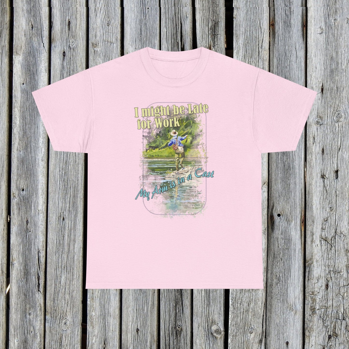 Fishing T-Shirt — ""River dance" Unisex Heavy Cotton Tee, Fly-fishing T-shirt, Watercolor Angler Tee