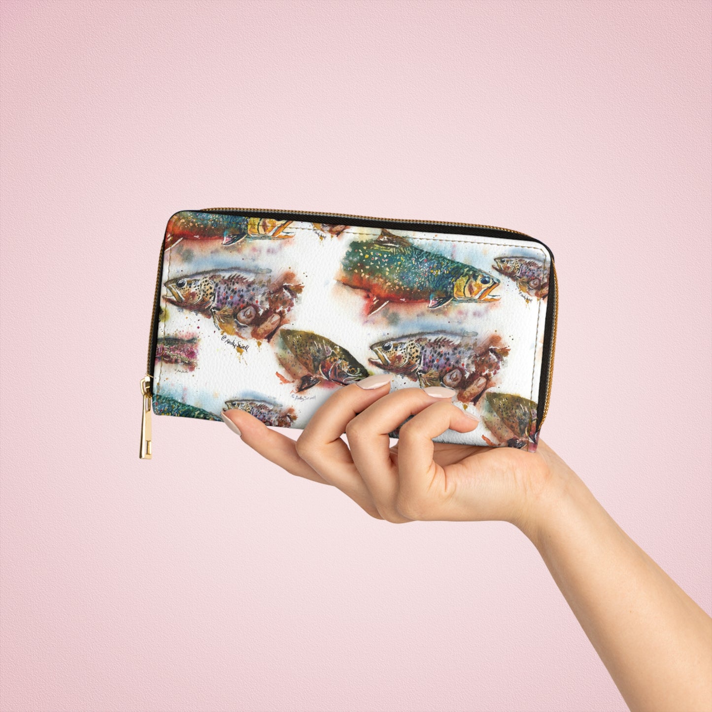 Zipper Wallet - from Andy's "Splashy Trout" watercolor paintings