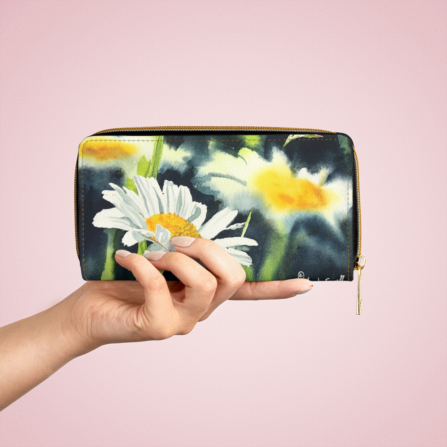 Zipper Wallet - Andy's "Daisies by the water" watercolor paintings