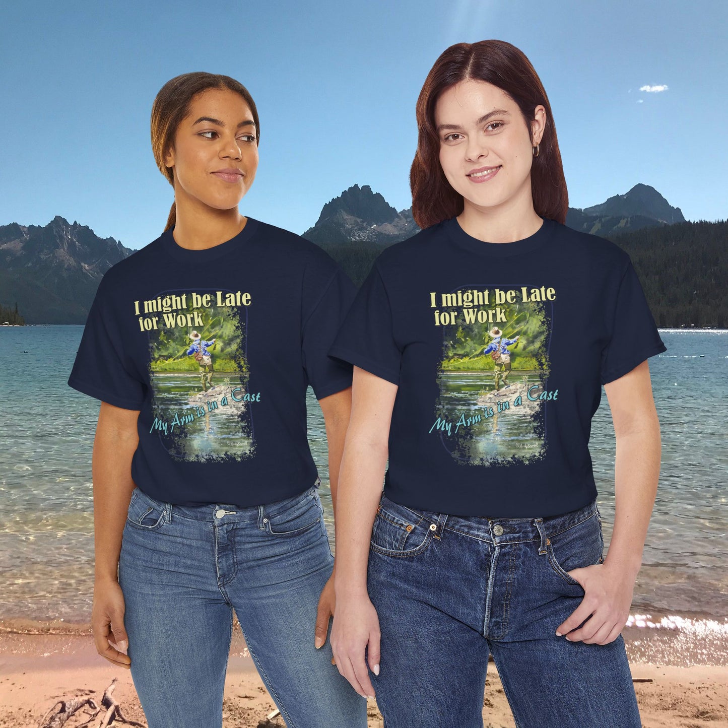 Fishing T-Shirt — ""River dance" Unisex Heavy Cotton Tee, Fly-fishing T-shirt, Watercolor Angler Tee