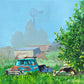 "Two Trucks in the Mist" 10x10 original oil painting or signed edition canvas or paper print