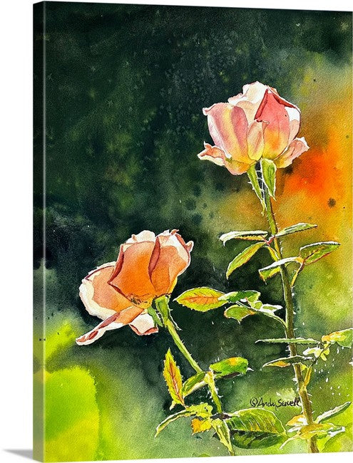 "Rose Duet" - 12x16 Original watercolor or signed edition giclee art print of 2 garden roses.