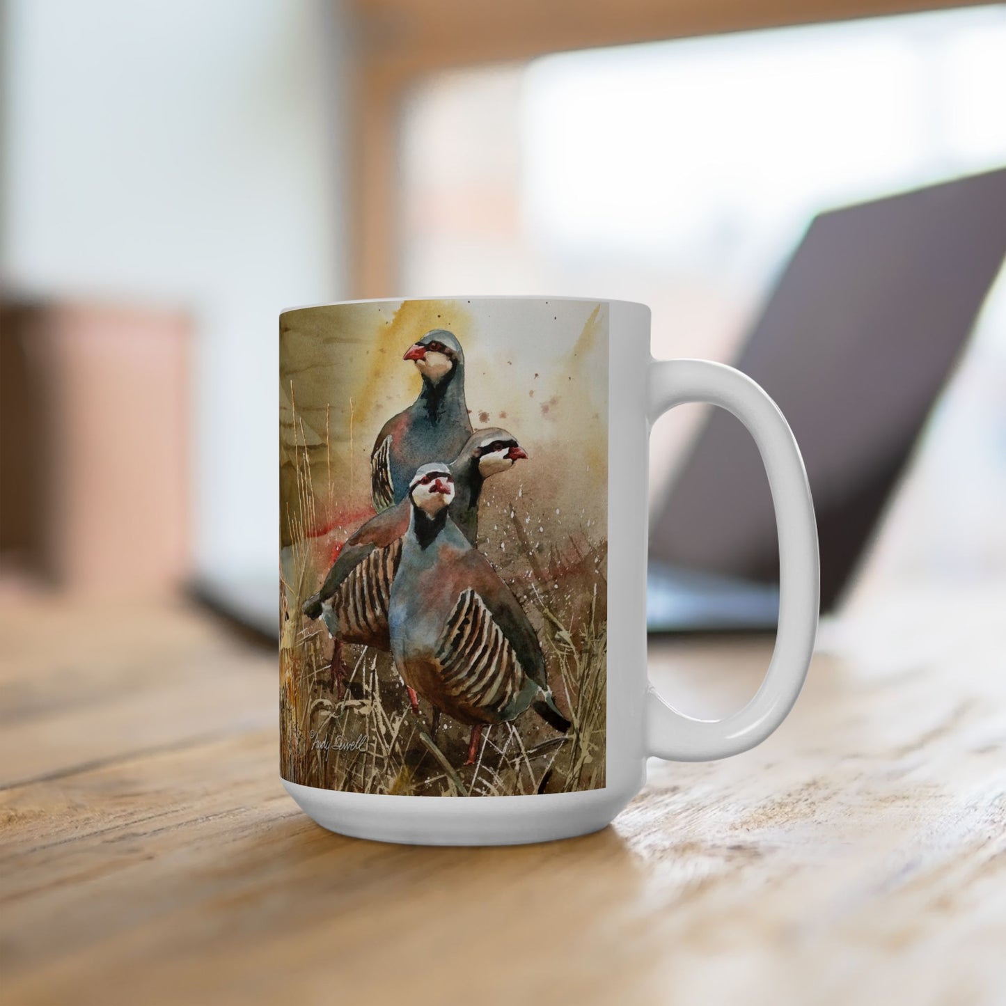 Fine Art Mug "Chukars on the Snake", 15 oz. Chukar Coffee Mug