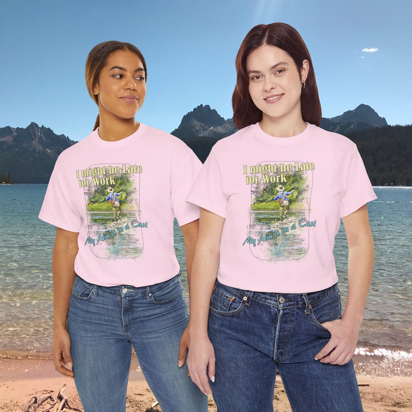 Fishing T-Shirt — ""River dance" Unisex Heavy Cotton Tee, Fly-fishing T-shirt, Watercolor Angler Tee