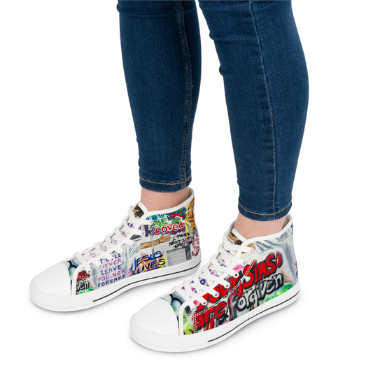 Women's High Top Sneakers with Jesus Graffiti Design