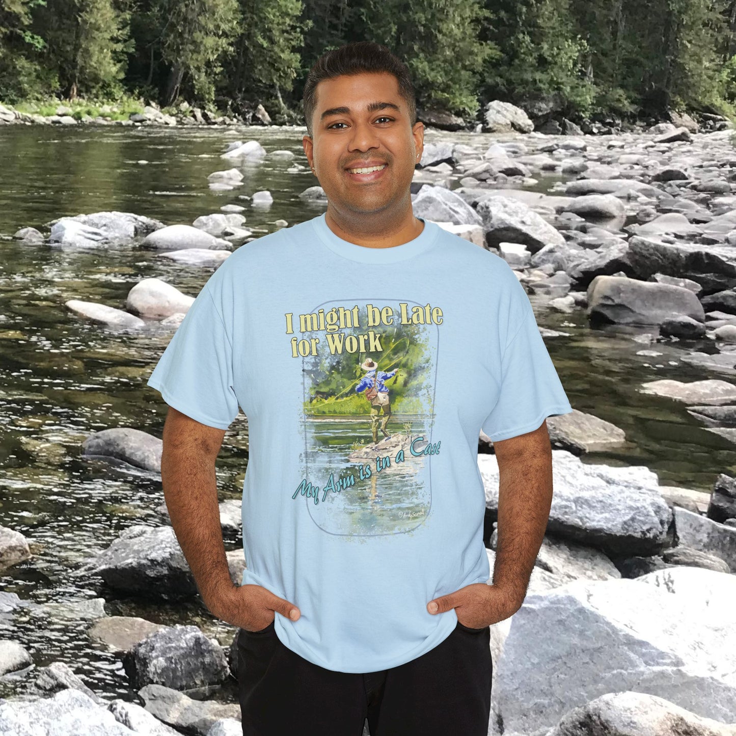 Fishing T-Shirt — ""River dance" Unisex Heavy Cotton Tee, Fly-fishing T-shirt, Watercolor Angler Tee