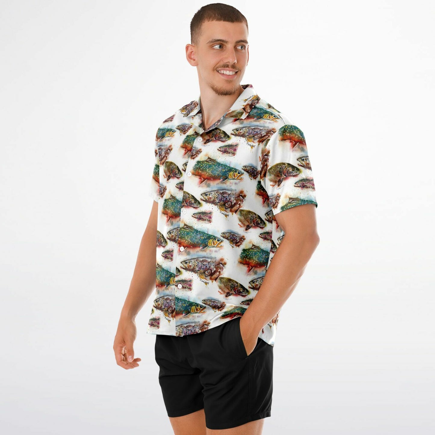 "Splashy Trout Grand Slam" Short Sleeve Button-Down Shirt