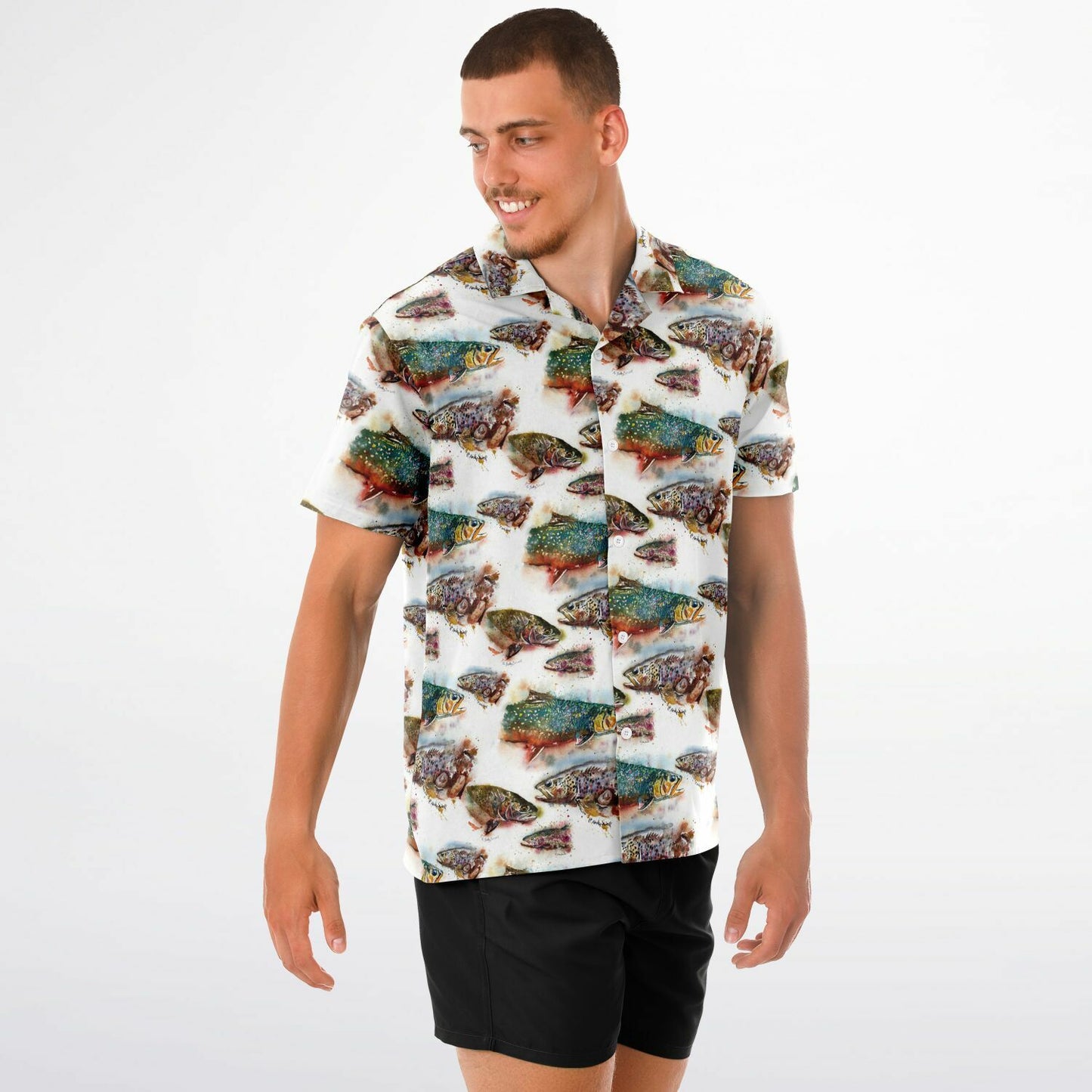 "Splashy Trout Grand Slam" Short Sleeve Button-Down Shirt