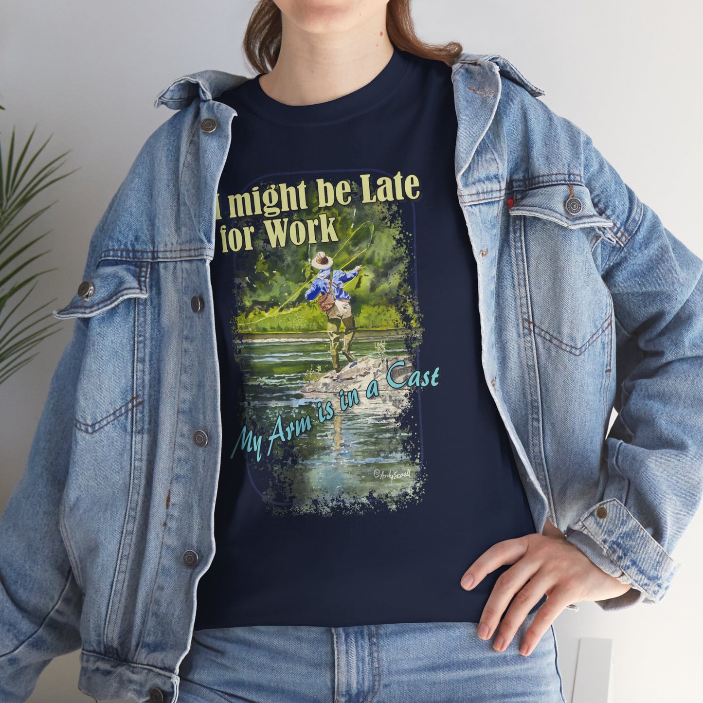 Fishing T-Shirt — ""River dance" Unisex Heavy Cotton Tee, Fly-fishing T-shirt, Watercolor Angler Tee