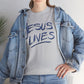 "Jesus Lives" T-shirt on front.