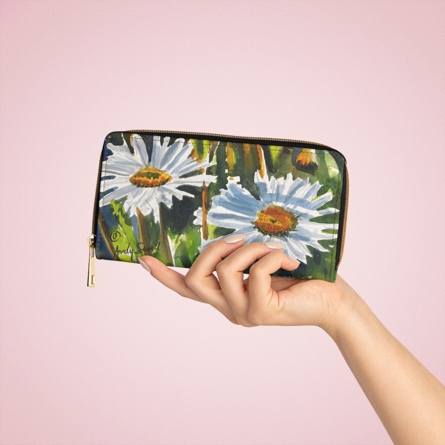 Zipper Wallet - Andy's "Daisies" watercolor paintings