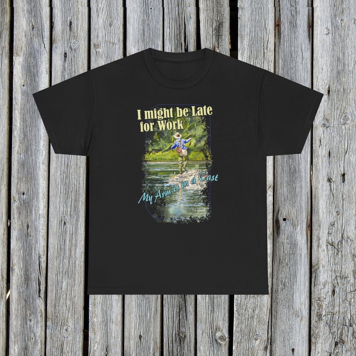 Fishing T-Shirt — ""River dance" Unisex Heavy Cotton Tee, Fly-fishing T-shirt, Watercolor Angler Tee