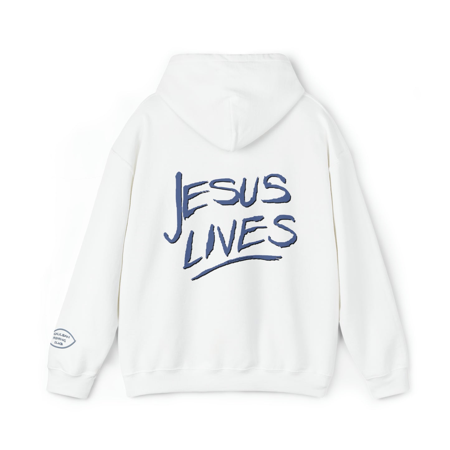 "Jesus Lives" on back Hooded Sweatshirt with arm logo