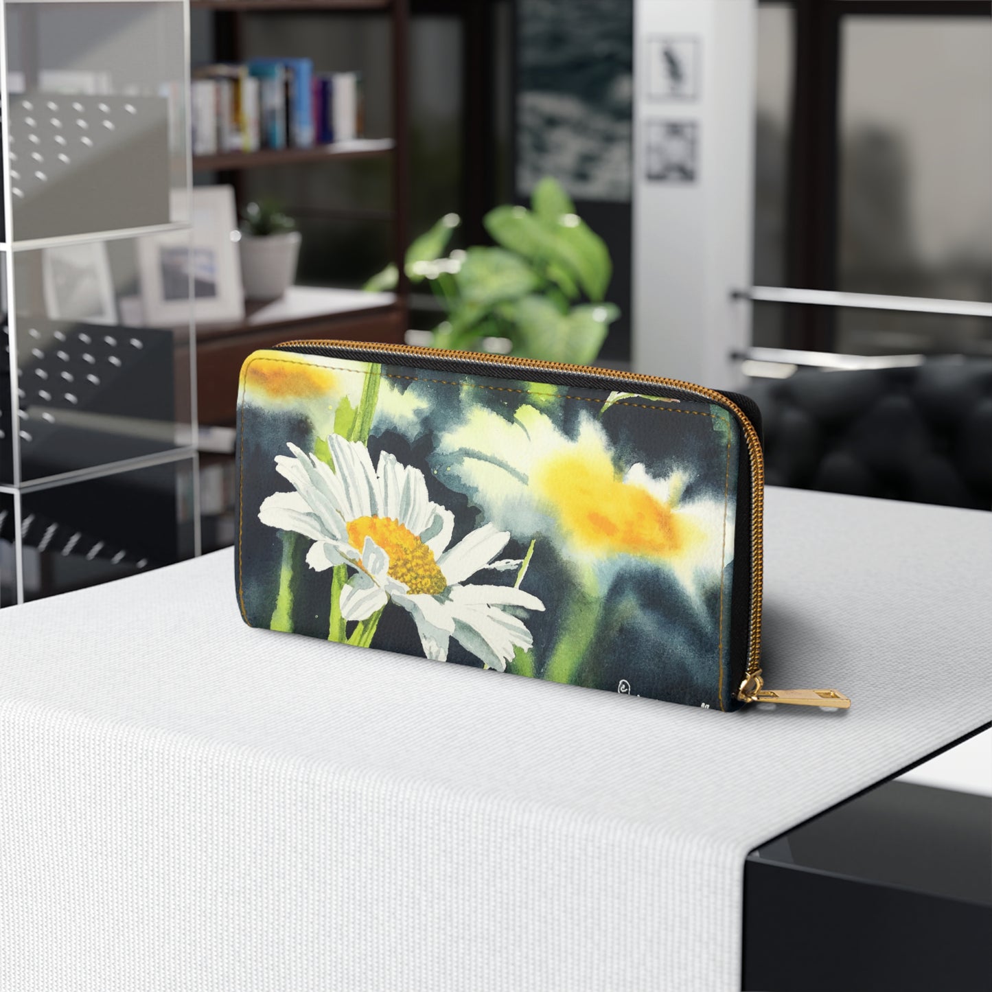 Zipper Wallet - Andy's "Daisies by the water" watercolor paintings