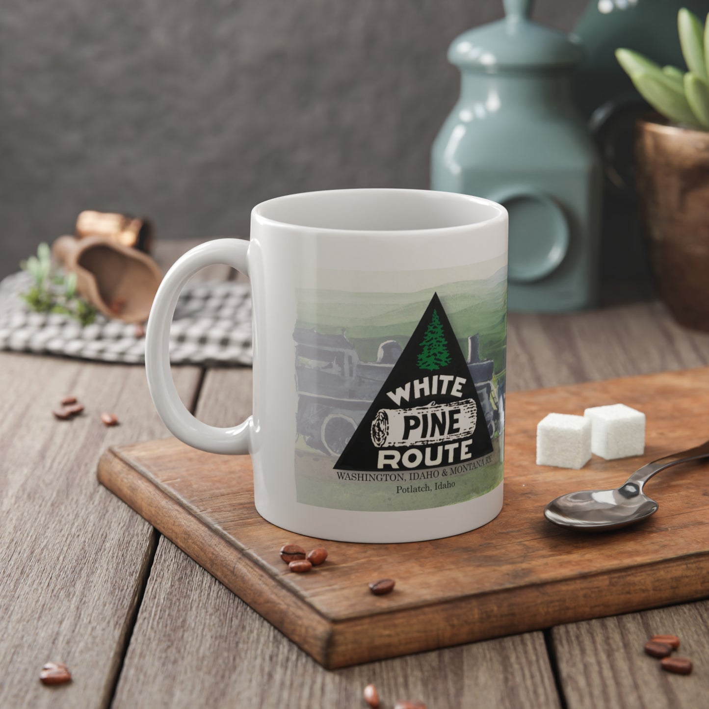 Vintage White Pine Route Ceramic Mug, 11oz - Perfect for Train Lovers
