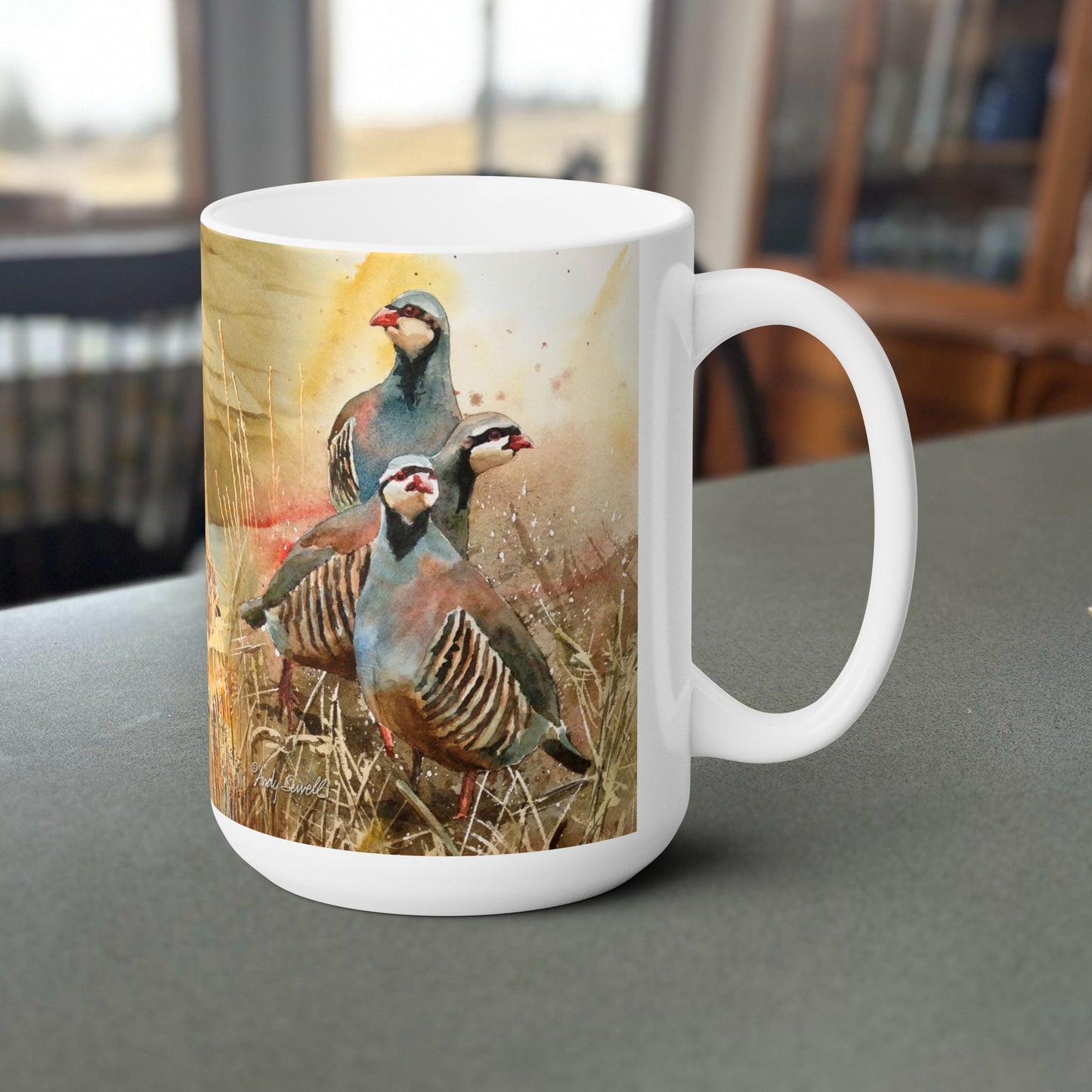Fine Art Mug "Chukars on the Snake", 15 oz. Chukar Coffee Mug