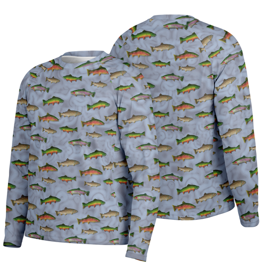 "Trout Grand Slam" pattern on Men's Long Sleeve Performance Sun Shirt