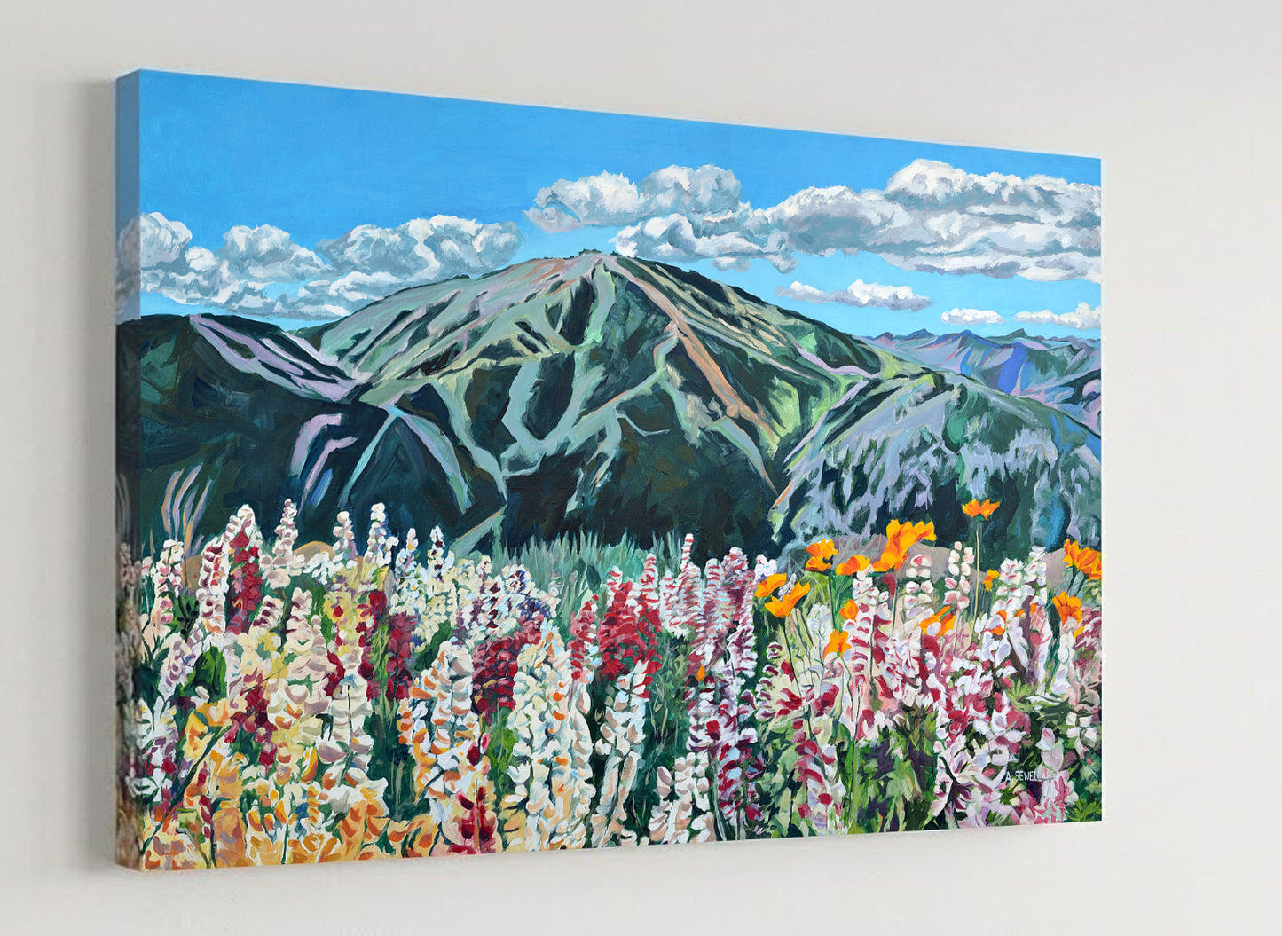 "Sun Valley Summer Color" - 48"x30" signed & inspected Giclée of Sun Valley's Bald Mtn. in Summer w/wildflowers