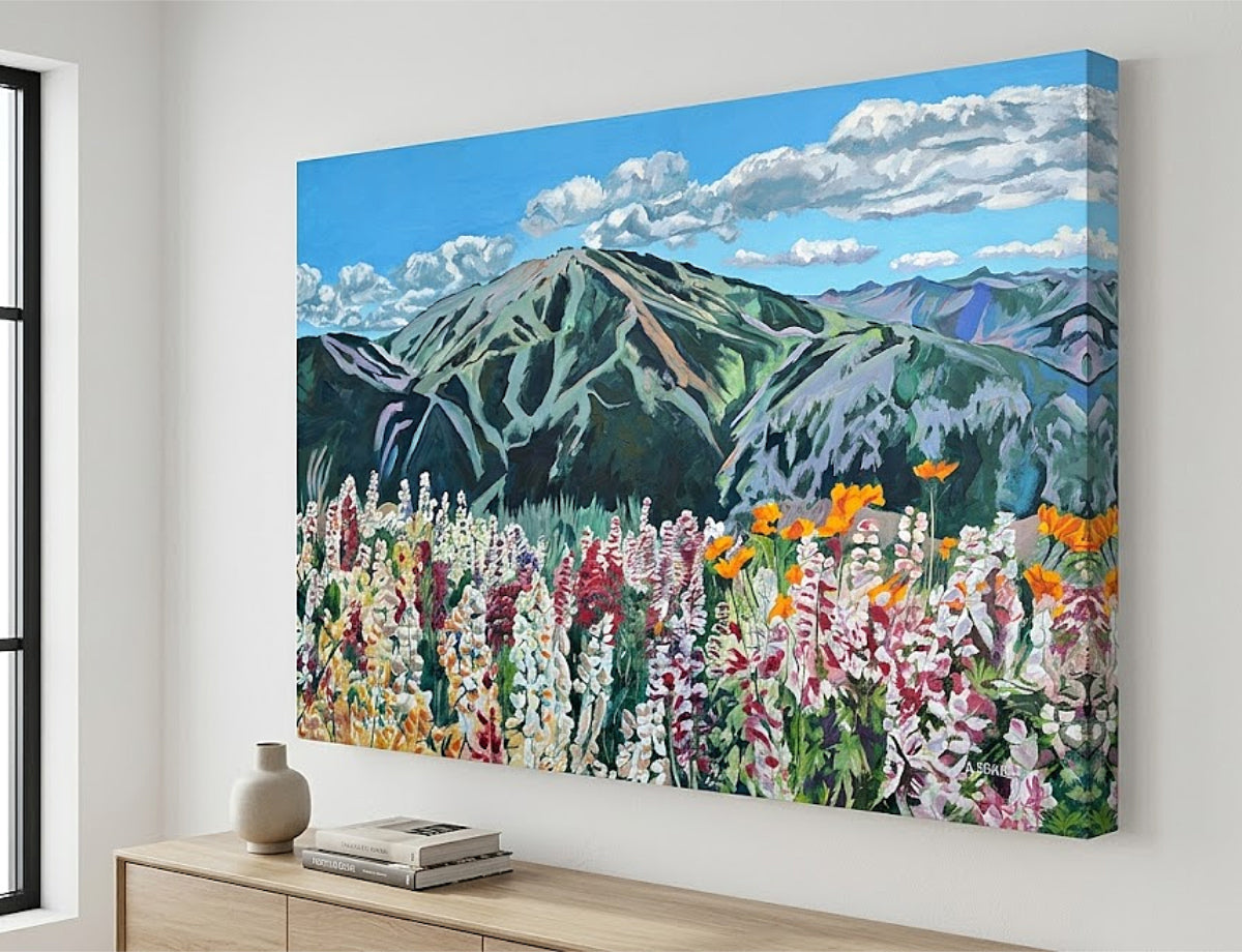 "Sun Valley Summer Color" - 48"x30" signed & inspected Giclée of Sun Valley's Bald Mtn. in Summer w/wildflowers