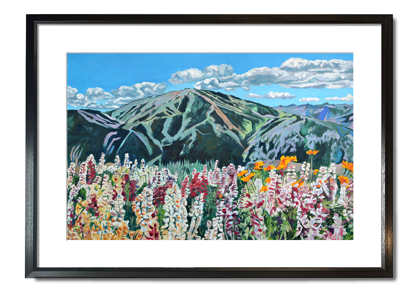 "Sun Valley Summer Color" - 48"x30" signed & inspected Giclée of Sun Valley's Bald Mtn. in Summer w/wildflowers