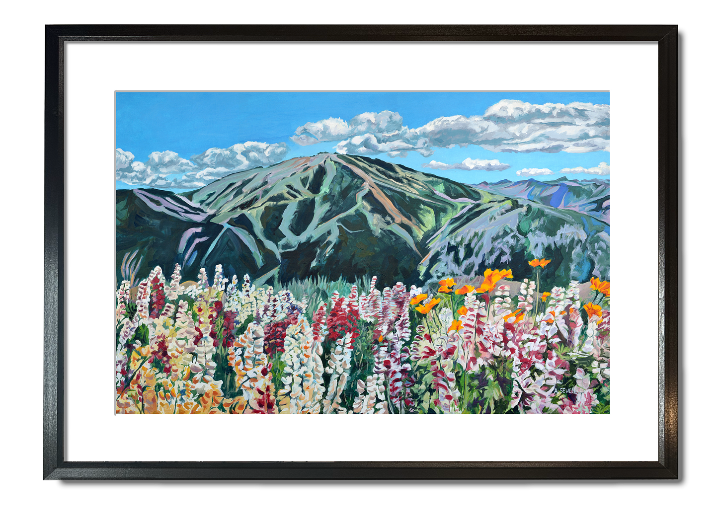 "Sun Valley Summer Color" - 48"x30" signed & inspected Giclée of Sun Valley's Bald Mtn. in Summer w/wildflowers
