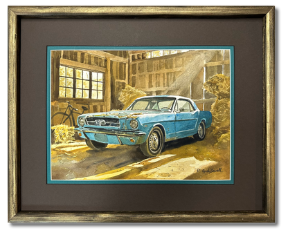 "Baby Blue Barn Find - '65 Ford Mustang" 11"x15" Original Watercolor or Giclee Print.