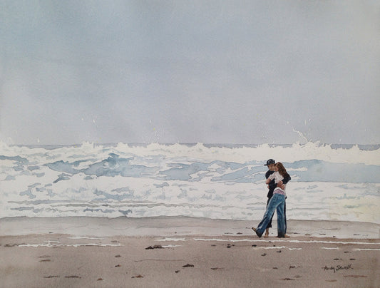 "Beach Hugs"  Watercolor 12x16 signed edition Giclee Reprod. of Hugs at the Beach.