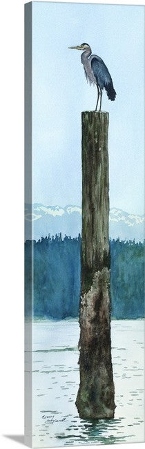 "Heron's Perch" - 9"x32" canvas or paper Giclée art print from a watercolor