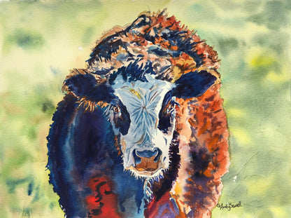 "His name is Dudley" 12x16 Original watercolor or signed edition Giclee Reprod. of my steer Dudley.