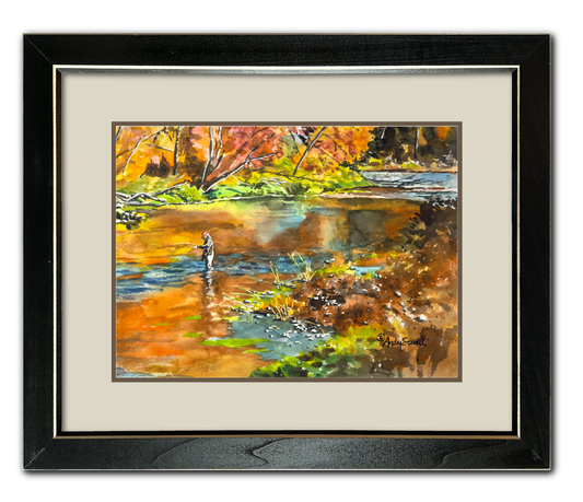 "Fishing October Colors" 12x16  Giclée reprod. from watercolor