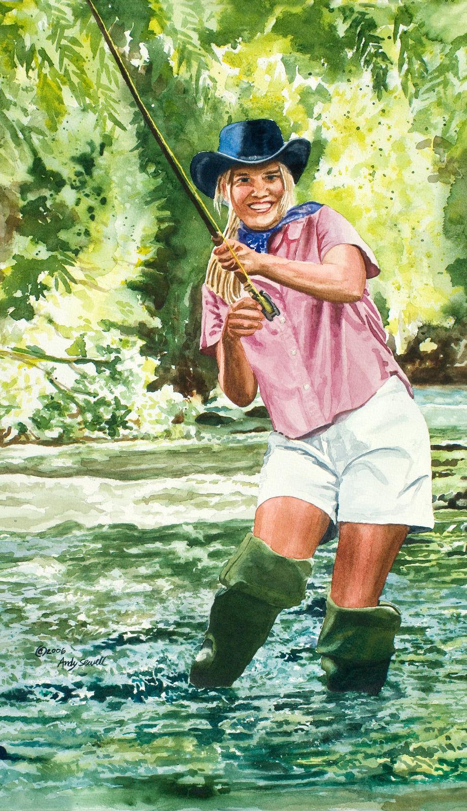 Vintage Look Fly Fishing Pin-Up Poster/Print "Fish The Gallatin" from Original watercolor